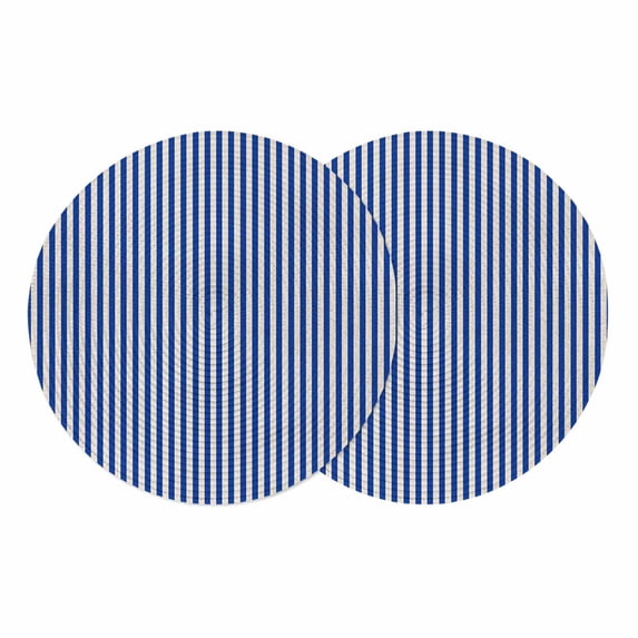 Dark Blue Striped Round 15 Inch Placemats Set of 2, Modern Beige Geometric Country HeatResistant Non Slip Place Mats for Dining Table, Wipeable Braided Kitchen Table Mats for Housewarming
