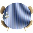 thumbnail image 1 of Dark Blue Striped Round Tablecloth, Fitted Table Cover with Elastic for 45"-54" Round Tables, Modern Beige Geometric Country Table Cloth Outdoor Indoor Dinning Party Waterproof Tablecloths, 1 of 7