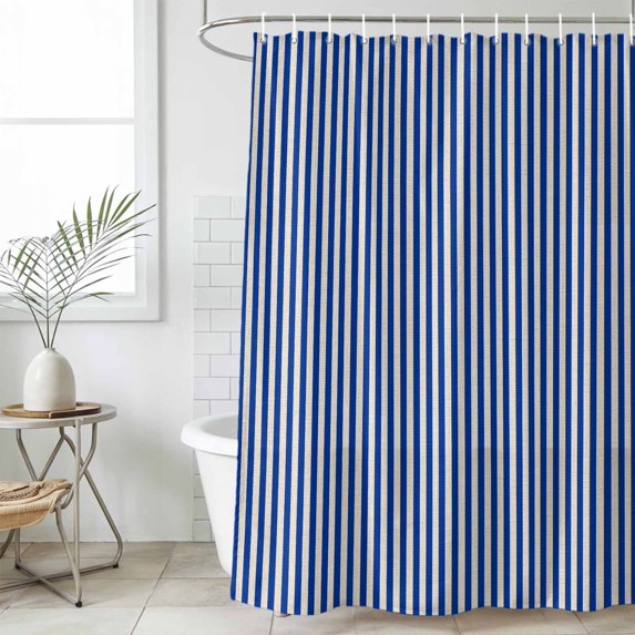 Dark Blue Striped Waterproof Fabric Shower Curtain,Modern Beige Geometric Country Waterproof Fabric Shower Curtain for Bathroom Curtains Bathtubs Hotel Shower Curtains with 12 Hooks Extra Long 72x84