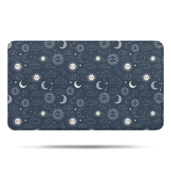 Dark Blue Sun Moon Cloud Pattern Bathroom Rugs Mat,Non Slip Microfiber Bathroom Rug,Rubber Backing,Soft Bathroom Mats for Bathroom Floor,Tub and Shower,17x30in(43x75cm)