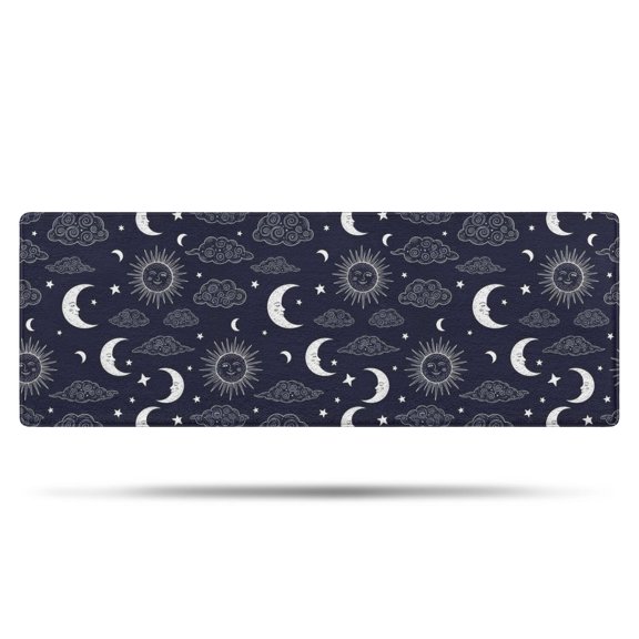 Dark Blue Sun Moon Cloud Pattern Bathroom Rugs Mat,Non Slip Microfiber Bathroom Rug,Rubber Backing,Soft Bathroom Mats for Bathroom Floor,Tub and Shower,47x17in(120x43cm)