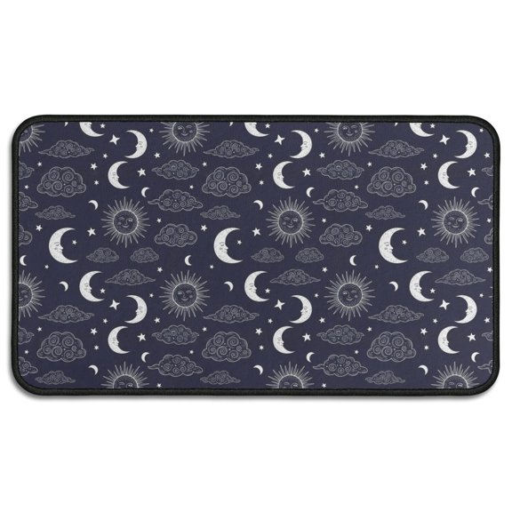 Dark Blue Sun Moon Cloud Pattern Door Rugs,Washable Non Slip Door Mats Indoor,Decorative Door Mats,Entry Mat Indoor for Entrance,Bedroom,Kitchen,Bathroom,30"x17"