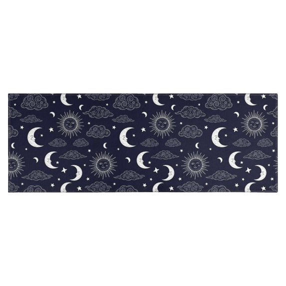 Dark Blue Sun Moon Cloud Pattern Kitchen Rug Mat,Kitchen Runner Rugs Non Skid Washable,Decorative Kitchen Floor Mats for Kitchen,Sink,Laundry,17"X47"