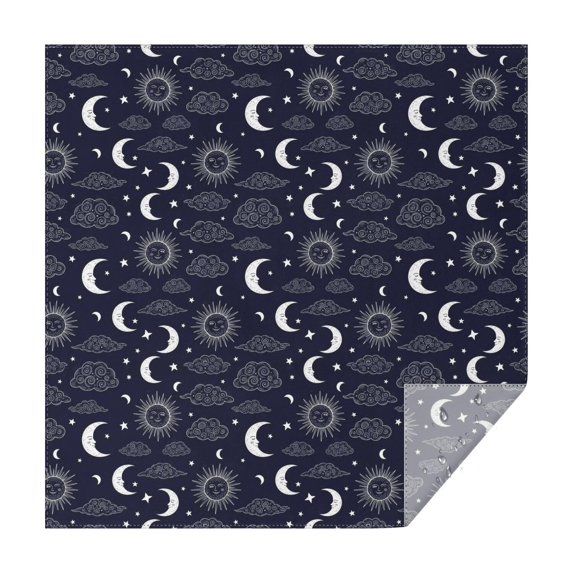 Dark Blue Sun Moon Cloud Pattern Square Tablecloth,Waterproof Square Table Cover,Wipeable Spillproof Washable Table Cover for Home Kitchen Party Decor 42"X42"(107x107cm)