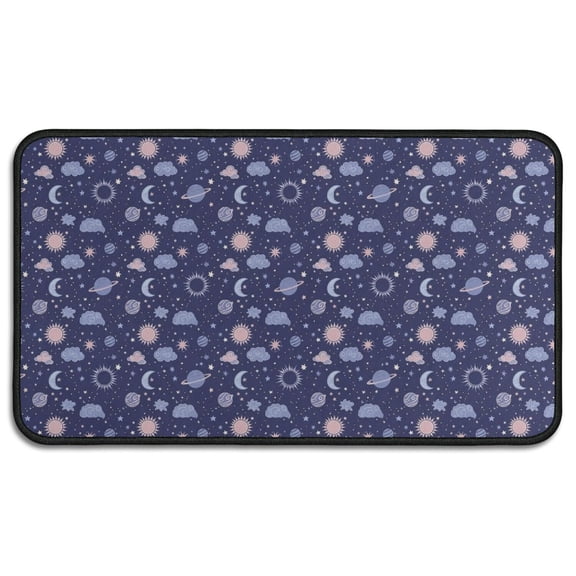 Dark Blue Sun Moon Cloud Planet Pattern Door Rugs,Washable Non Slip Door Mats Indoor,Decorative Door Mats,Entry Mat Indoor for Entrance,Bedroom,Kitchen,Bathroom,30"x17"