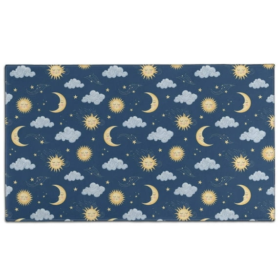 Dark Blue Sun Moon Cloud Star Pattern Door Rugs,Washable Non Slip Door Mats Indoor,Decorative Door Mats,Entry Mat Indoor for Entrance,Bedroom,Kitchen,Bathroom,17"x30"