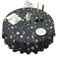 thumbnail image 1 of Dark Blue Sun Moon Cloud Star Pattern Round Tablecloth 60"x60",Wrinkle Wipeable Table Cloth for Kitchen Dining Room Picnic Patio Party, 1 of 6