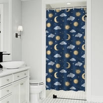 Dark Blue Sun Moon Cloud Star Pattern Shower Curtain 36"x72" ,Bathroom Decorative Shower Curtains Set with 12 Hooks,Modern Waterproof Washable Shower Curtain