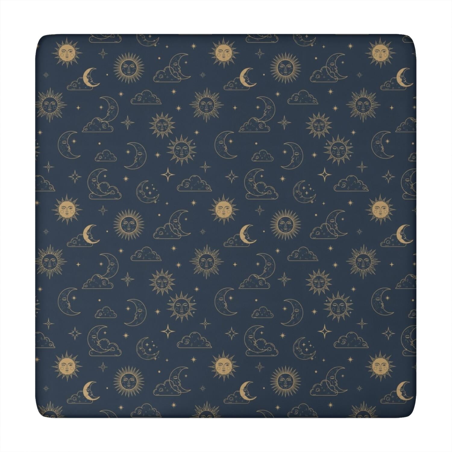 Dark Blue Sun Moon Cloud Star Pattern Square Fitted Tablecloth with ...