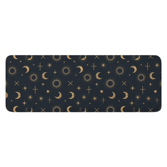 Dark Blue Sun Moon Cross Pattern Kitchen Rug Mat,Kitchen Runner Rugs Non Skid Washable,Decorative Kitchen Floor Mats for Kitchen,Sink,Laundry,17"x47.2"