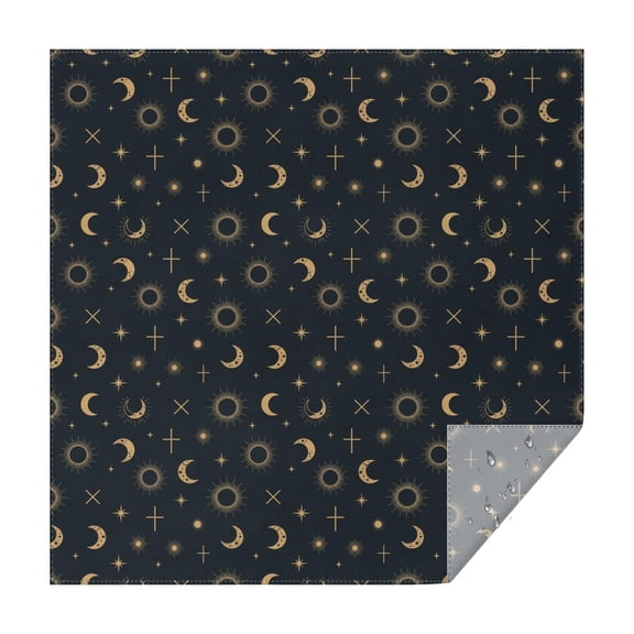 Dark Blue Sun Moon Cross Pattern Square Tablecloth,Waterproof Square Table Cover,Wipeable Spillproof Washable Table Cover for Home Kitchen Party Decor 42"X42"(107x107cm)