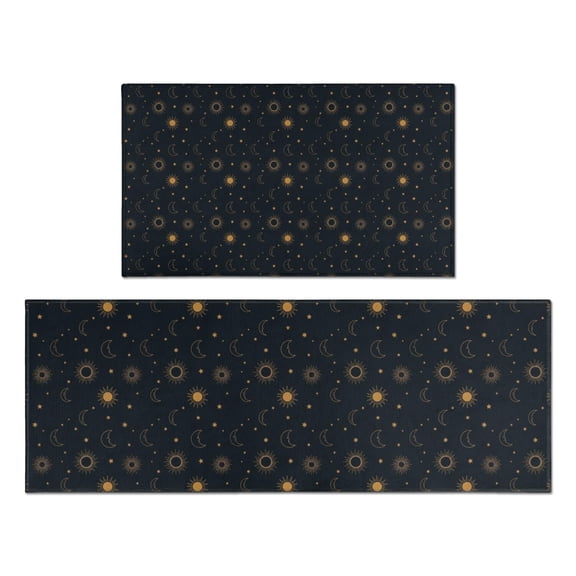 Dark Blue Sun Moon Pattern Kitchen Rugs Sets Of 2,Anti Fatigue Kitchen Mat Rugs Non Slip Washable,Decorative Kitchen Floor Mats for Kitchen,Sink,Laundry,17"x30"+17"x47"