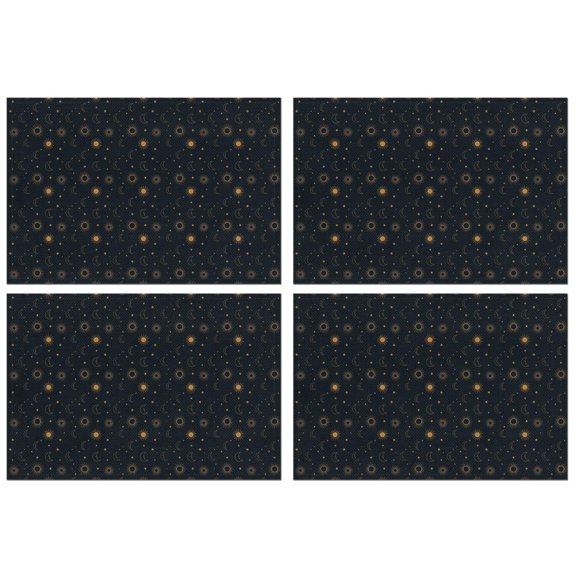 Dark Blue Sun Moon Pattern Summer Placemats Table Placemats Set Of 4-Linen Kitchen Washable Placemats Table Mats 11.8"x17.7" Non-Slip Heat Resistant