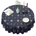 thumbnail image 1 of Dark Blue Sun Moon Rocket Pattern Round Tablecloth 60"x60",Wrinkle Wipeable Table Cloth for Kitchen Dining Room Picnic Patio Party, 1 of 6