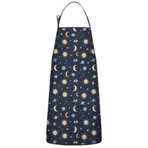 Dark Blue Sun Moon Star Eye Planet Pattern Apron-Garden Aprons for Women with Pockets-Cotton Linen Waterproof Kitchen Cooking Gardening Aprons Adjustable for Kitchen,Cooking,BBQ and Salon 33x27 Inch