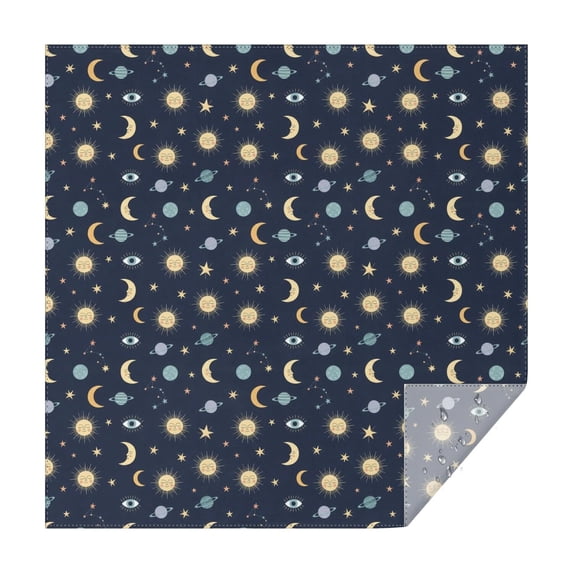 Dark Blue Sun Moon Star Eye Planet Pattern Square Tablecloth,Waterproof Square Table Cover,Wipeable Spillproof Washable Table Cover for Home Kitchen Party Decor 42"X42"(107x107cm)