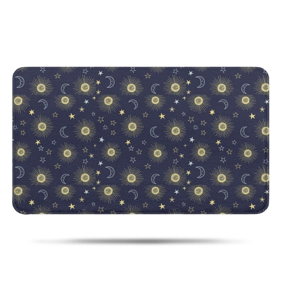 Dark Blue Sun Moon Star Pattern Bathroom Rugs Mat,Non Slip Microfiber Bathroom Rug,Rubber Backing,Soft Bathroom Mats for Bathroom Floor,Tub and Shower,17x30in(43x75cm)
