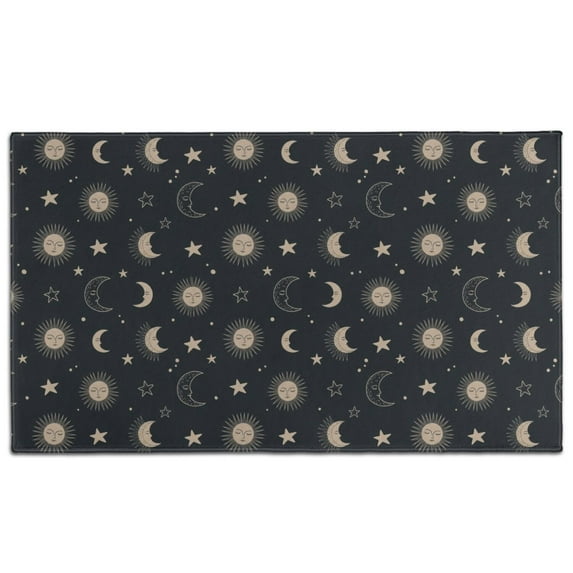 Dark Blue Sun Moon Star Pattern Door Rugs,Washable Non Slip Door Mats Indoor,Decorative Door Mats,Entry Mat Indoor for Entrance,Bedroom,Kitchen,Bathroom,17"x30"