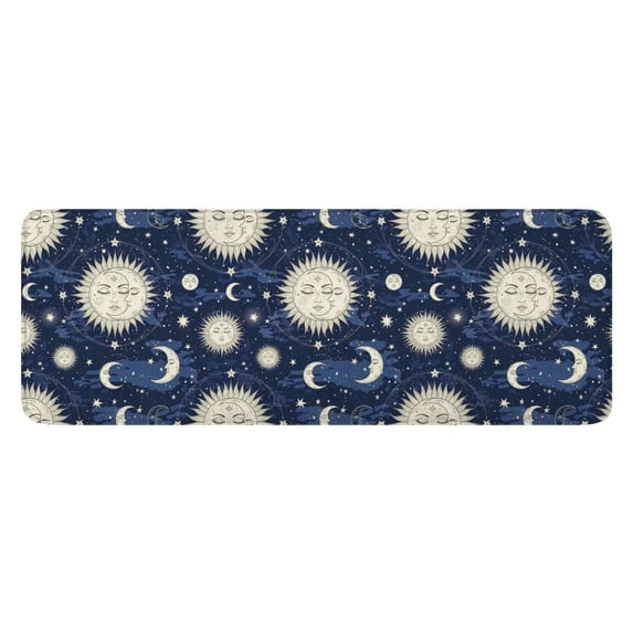 Dark Blue Sun Moon Star Pattern Kitchen Rug Mat,Kitchen Runner Rugs Non Skid Washable,Decorative Kitchen Floor Mats for Kitchen,Sink,Laundry,17"x47.2"