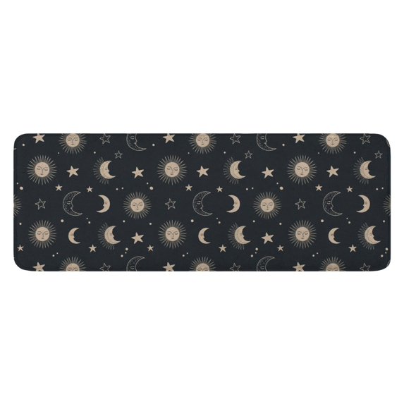Dark Blue Sun Moon Star Pattern Kitchen Rug Mat,Kitchen Runner Rugs Non Skid Washable,Decorative Kitchen Floor Mats for Kitchen,Sink,Laundry,17"x47.2"