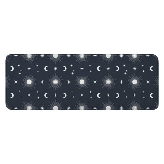 Dark Blue Sun Moon Star Pattern Kitchen Rug Mat,Kitchen Runner Rugs Non Skid Washable,Decorative Kitchen Floor Mats for Kitchen,Sink,Laundry,17"x47.2"