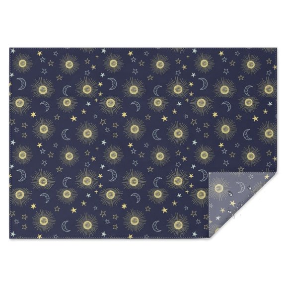 Dark Blue Sun Moon Star Pattern Rectangle Tablecloth 60"x84",Waterproof Polyester Rectangle Table Cloth, Wipeable Spillproof Polyester Tablecloth for Dining, Camping, Indoor and Outdoor