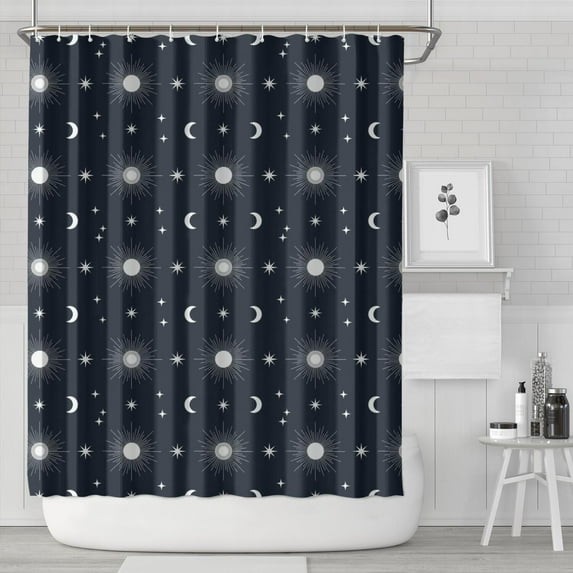 Dark Blue Sun Moon Star Pattern Shower Curtain 84"x72" ,Bathroom Decorative Shower Curtains Set with 12 Hooks,Modern Waterproof Washable Shower Curtain