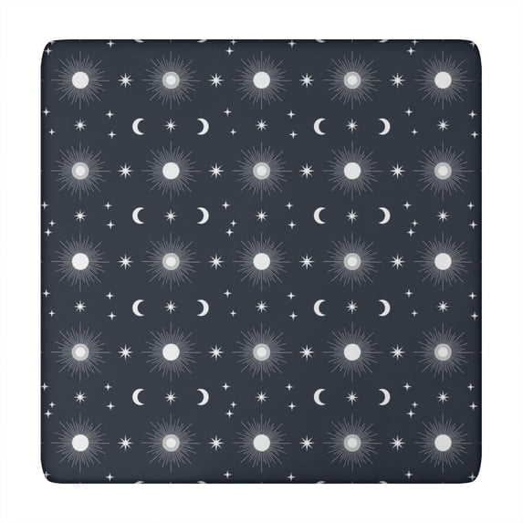 Dark Blue Sun Moon Star Pattern Square Fitted Tablecloth with Elastic Edge,Square Table Cover,Washable Elastic Table Cover for Home Kitchen Party Decor 34"x34"