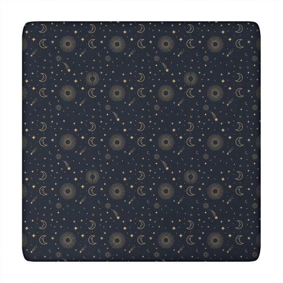 Dark Blue Sun Moon Star Pattern Square Fitted Tablecloth with Elastic Edge,Square Table Cover,Washable Elastic Table Cover for Home Kitchen Party Decor 34"x34"