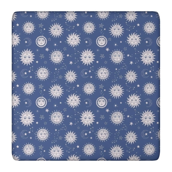 Dark Blue Sun Moon Star Pattern Square Fitted Tablecloth with Elastic Edge,Square Table Cover,Washable Elastic Table Cover for Home Kitchen Party Decor 36"x36"