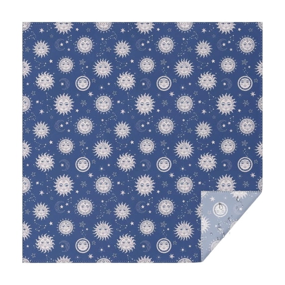 Dark Blue Sun Moon Star Pattern Square Tablecloth,Waterproof Square Table Cover,Wipeable Spillproof Washable Table Cover for Home Kitchen Party Decor 42"X42"(107x107cm)