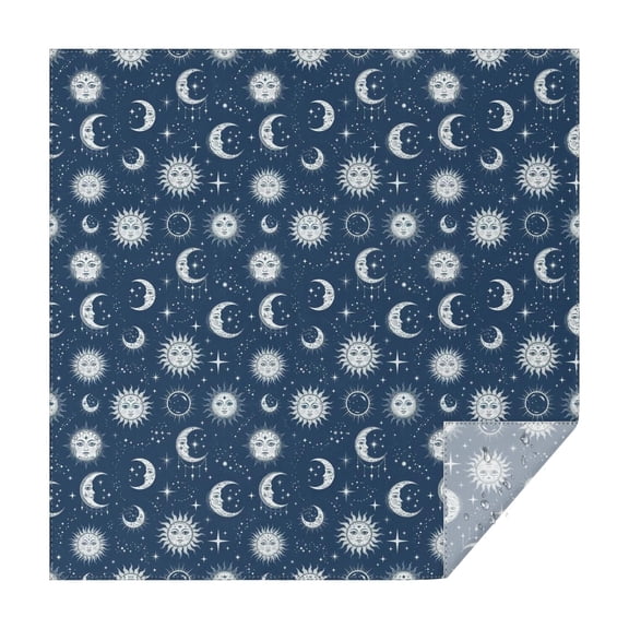 Dark Blue Sun Moon Star Pattern Square Tablecloth,Waterproof Square Table Cover,Wipeable Spillproof Washable Table Cover for Home Kitchen Party Decor 52"x52"(132x132cm)