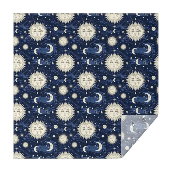 Dark Blue Sun Moon Star Pattern Square Tablecloth,Waterproof Square Table Cover,Wipeable Spillproof Washable Table Cover for Home Kitchen Party Decor 52"x52"(132x132cm)