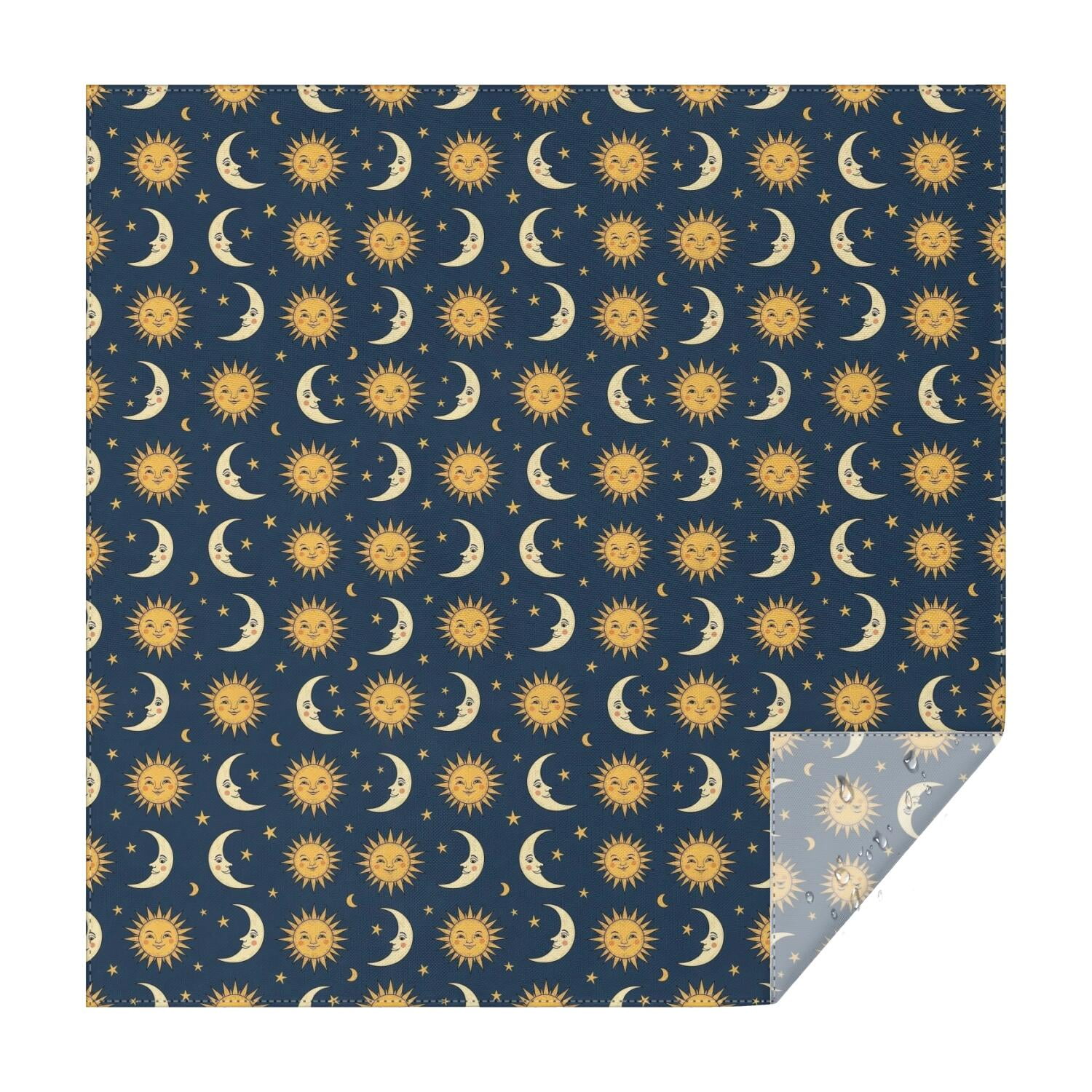 Dark Blue Sun Moon Star Pattern Square Tablecloth,Waterproof Square ...