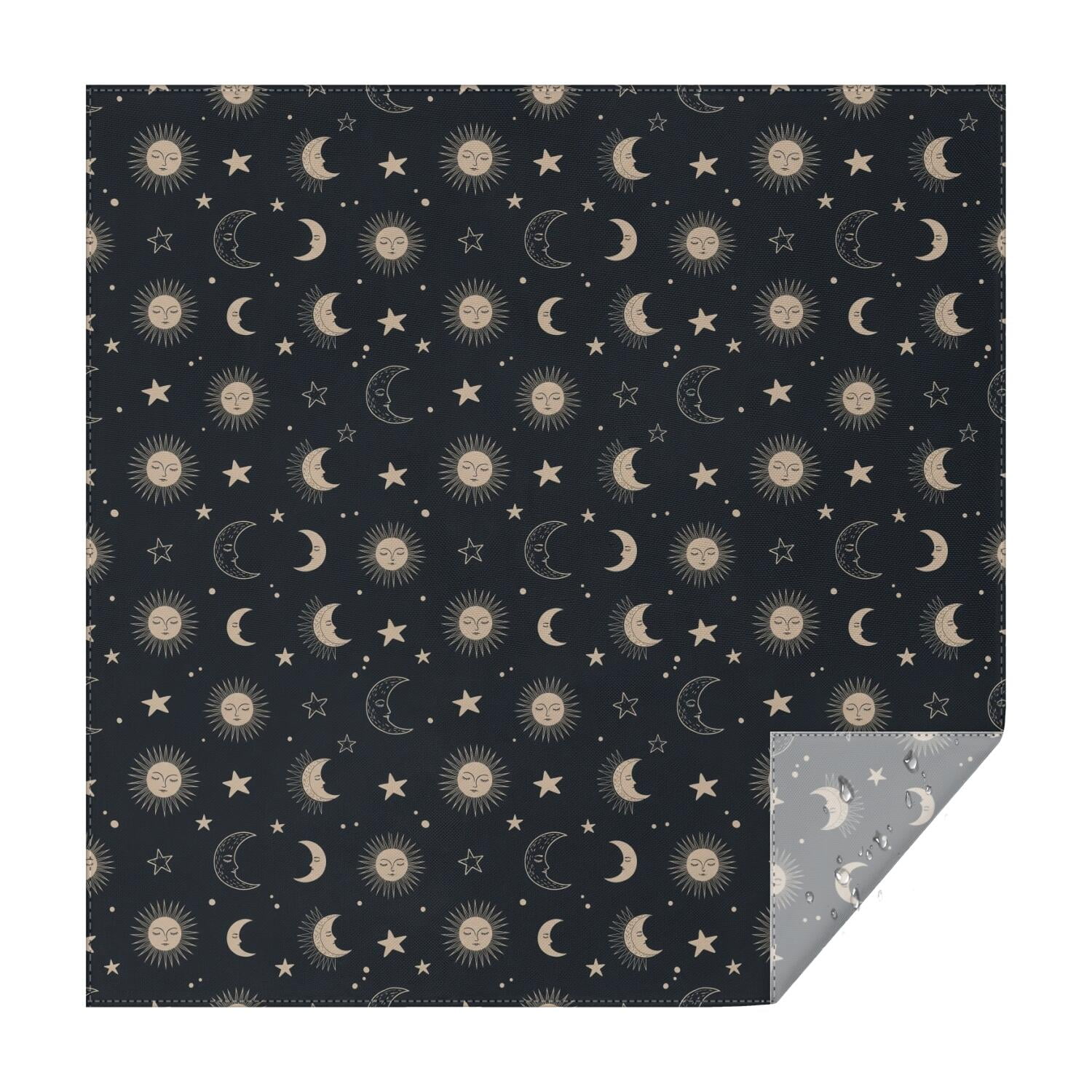 Dark Blue Sun Moon Star Pattern Square Tablecloth,Waterproof Square ...
