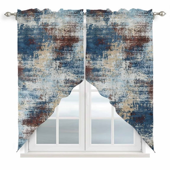 Dark Blue Swag Curtain Valance for Window 2 Panels Brown Abstract Smoky Texture Distressed Mottled Ink Art Rod Pocket Small Window Swag Valances for Kitchen Bedroom Bathroom 36" W x 36" L