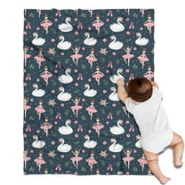 Dark Blue Swan Ballerina Pattern Blanket,Comfortable Soft Flannel Throw Blanket,All Season,Warm Lightweight Blankets for Sofa Bed Couch Living Room Chair,30"x40"