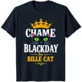 Dark Blue TShirt with Black Cat in Crown Green Eyes & Pink Nose 'Chame