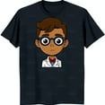 Dark Blue TShirt with Cartoon Boy in Lab Coat & Glasses 'Virra' Design