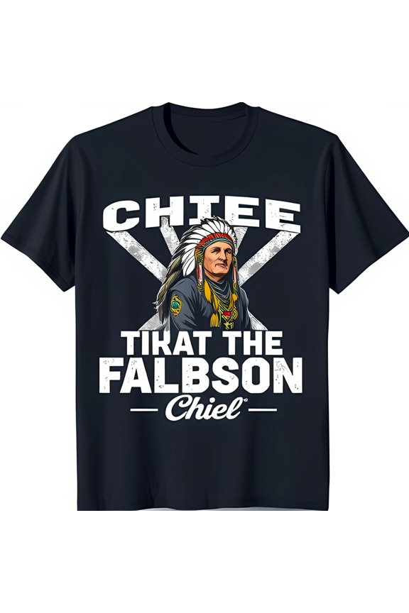 Dark Blue T-Shirt with Chief Graphic & Wood Text