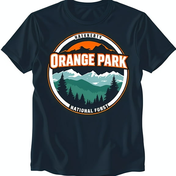 Dark Blue T-Shirt with Circular ' PARK FOREST' Design & Mountains