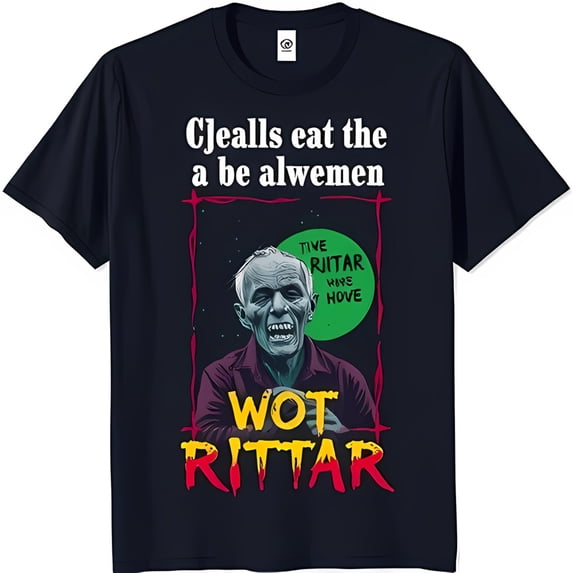 Dark Blue T-Shirt with Creepy Cartoon Man 'WOT RITTAR' Design Unique Graphic Tee