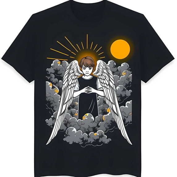 Dark Blue T-Shirt with Graphic Design Boy with Wings