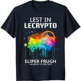 thumbnail image 1 of Dark Blue T-Shirt with 'Lest in Lecrypto' & Colorful Geometric Flower Design, 1 of 5