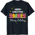 thumbnail image 1 of Dark Blue T-Shirt with 'Merry Christmas Cookies Merry Loliday' Design Festive Cookie Print & Stars, 1 of 5