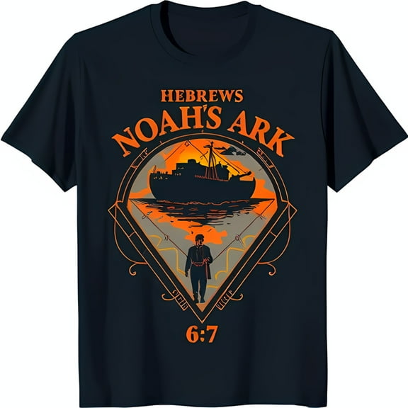 Dark Blue T-Shirt with Noah's Ark Illustration Hebrews 6:7 Design