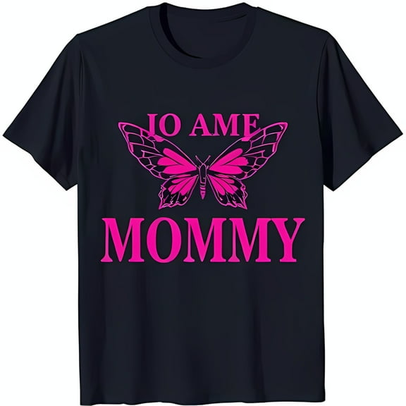 Dark Blue T-Shirt with Pink Butterfly Design and 'IO MOMMY' Text