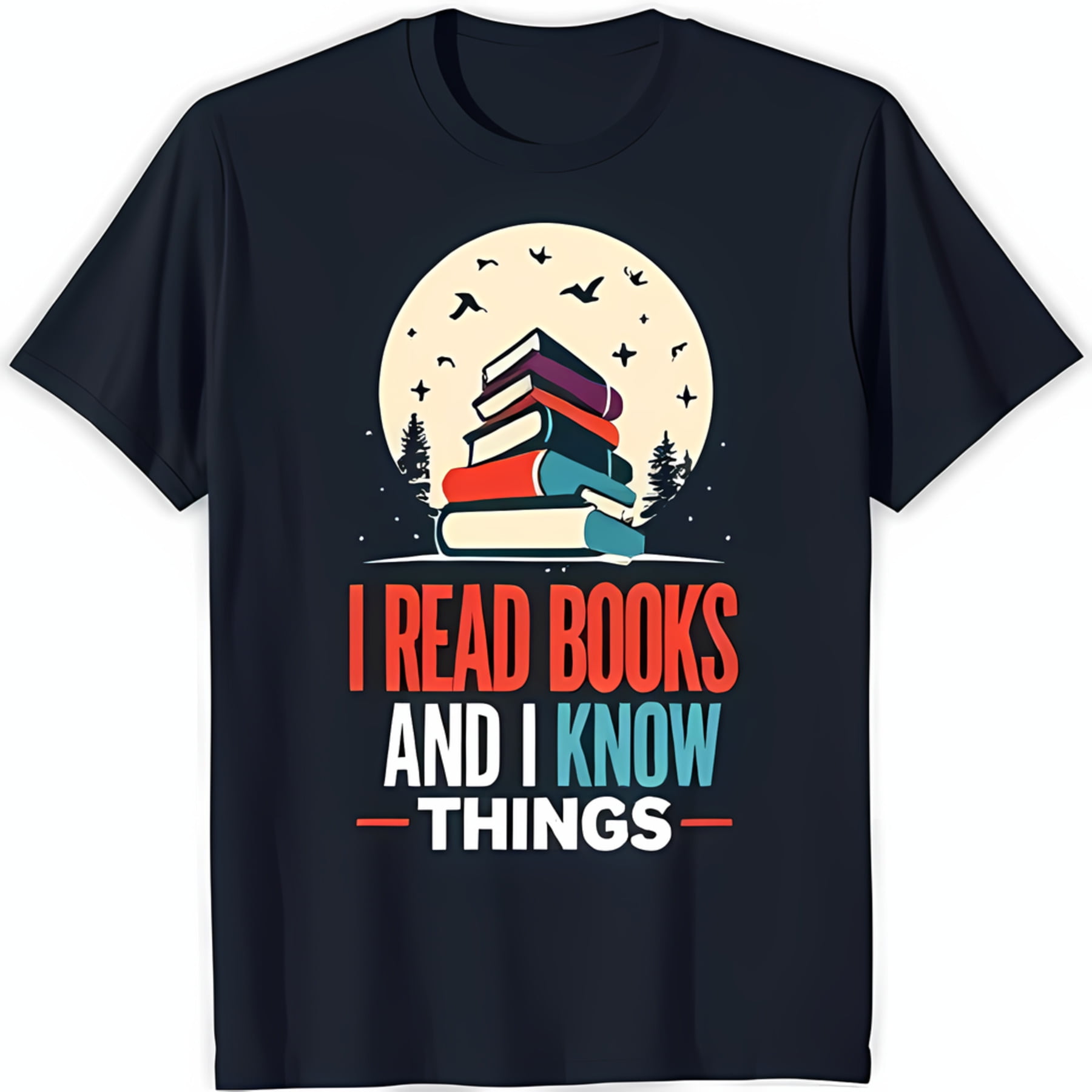 Dark Blue TShirt with Stack of & Full Moon 'I Read and I Know Things
