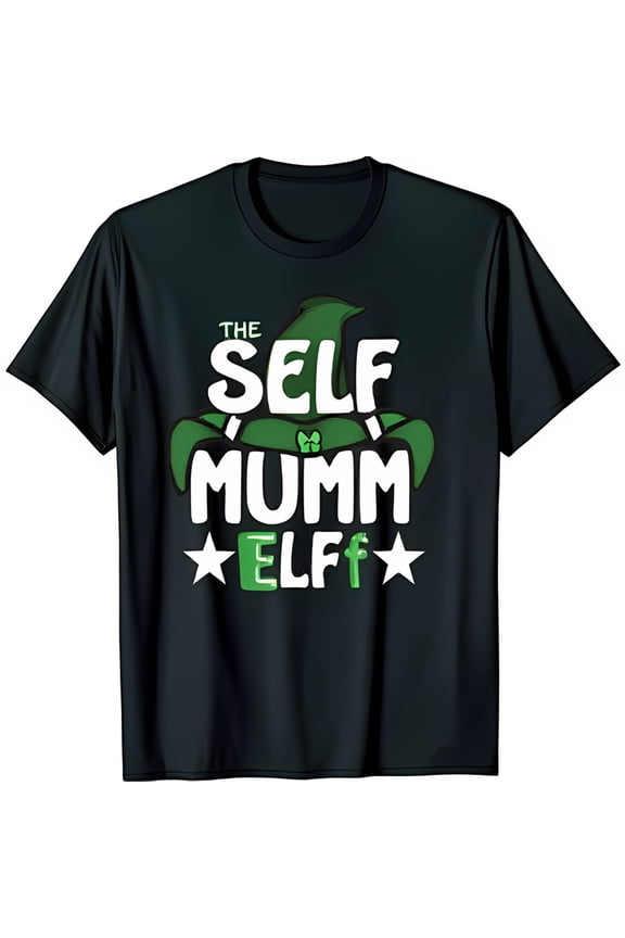 Dark Blue T-Shirt with The Self Mumm Design Green Hat & Stars