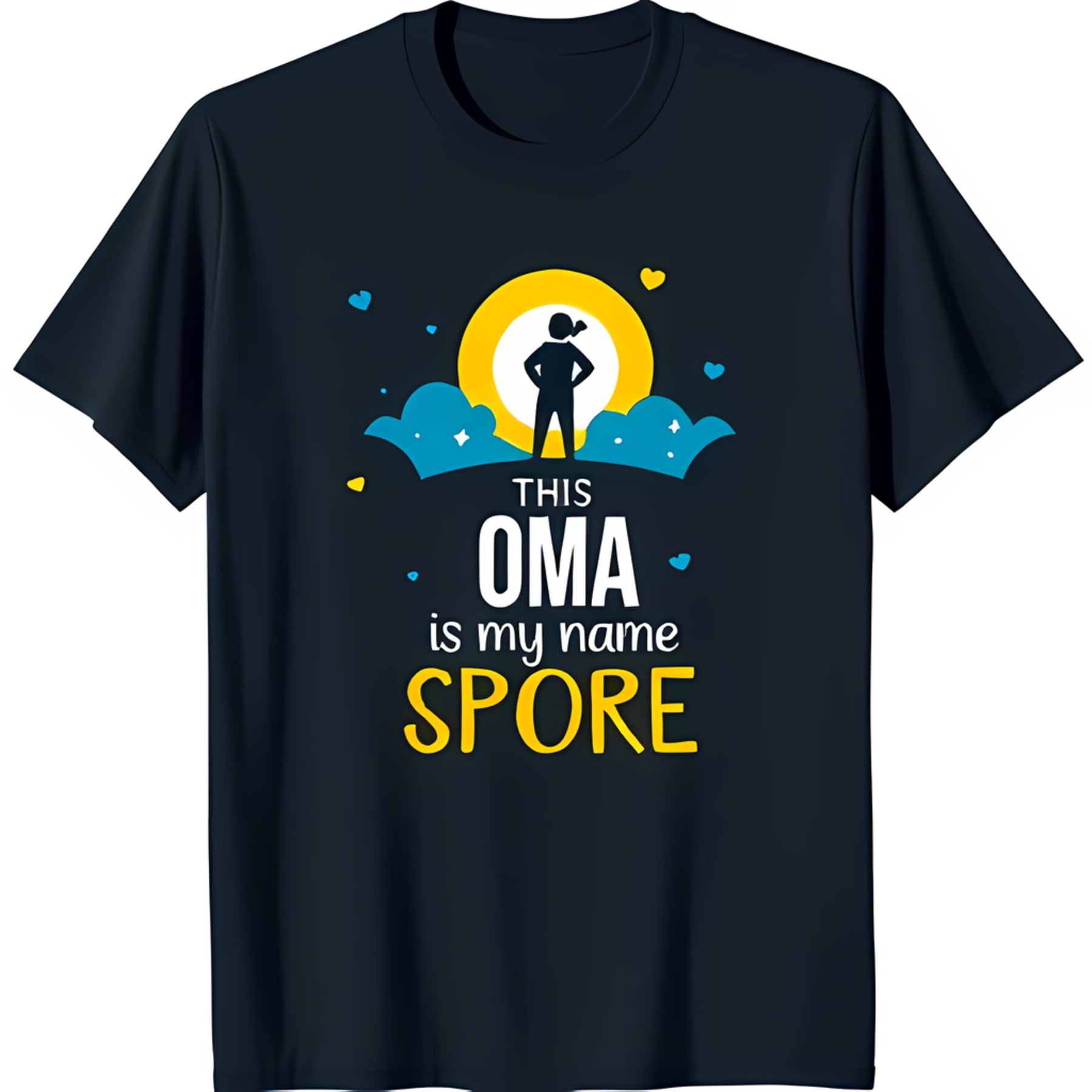 Dark Blue TShirt with 'This Oma is My Name ' Graphic Woman & Hearts